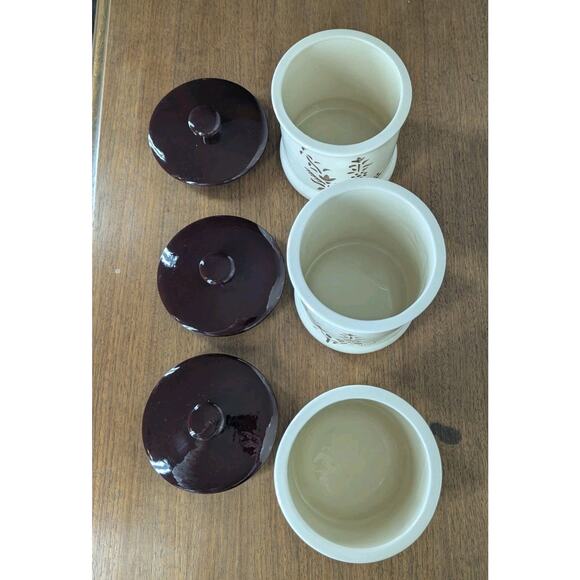 Vintage Holiday Designs USA Canister Set Of 3 Ceramic Brown White Floral Cut Out - Picture 9 of 15